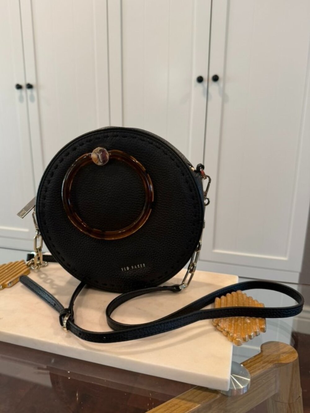 Ted Baker Round Leather Crossbody Bag w/ Tortoiseshell Ring Handle